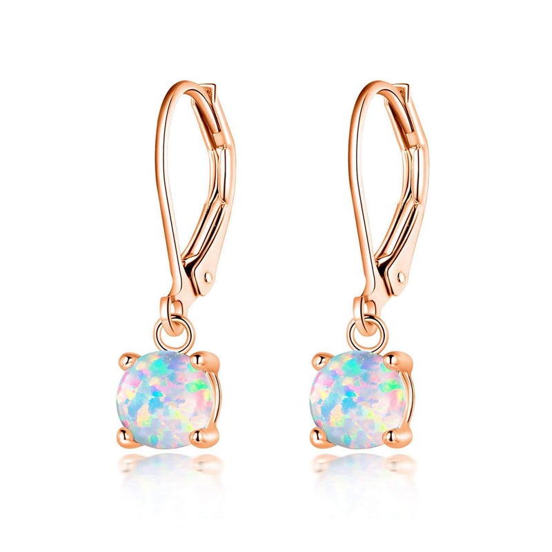 CiNily Rose Gold Plated Opal Drop Earrings,Leverback Hypoallergenic Dangle Earrings for Women Round-Cut Gemstone Opal Jewlery Gift - Image 1